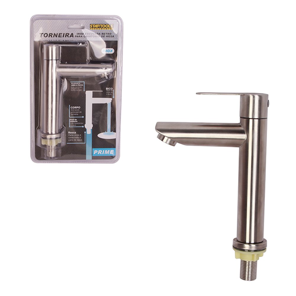 Torneira de Mesa Retro Para Lavatório - Inox Escovada