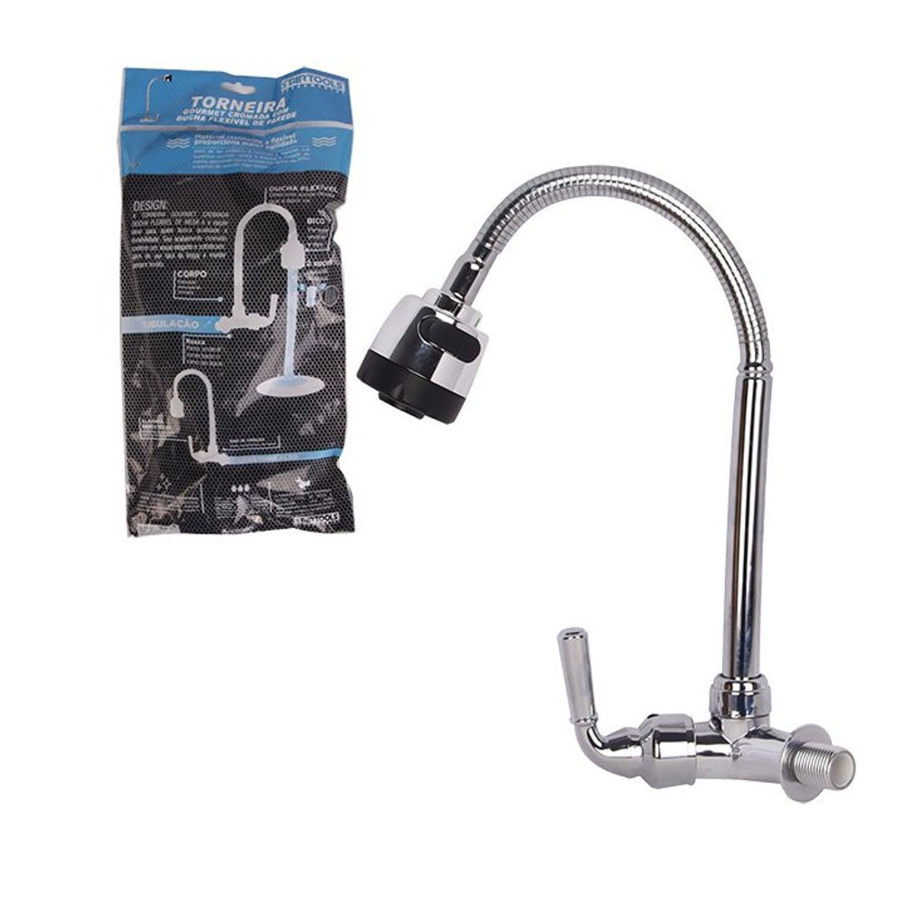 Torneira Gourmet Flexível de Parede com Ducha 1/2'' - Inox