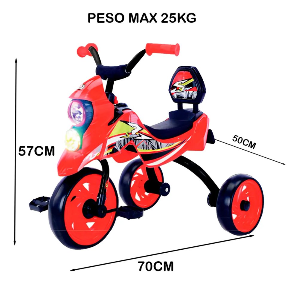 Triciclo Infantil Estilo Moto com luzes - Vermelho — foto 1