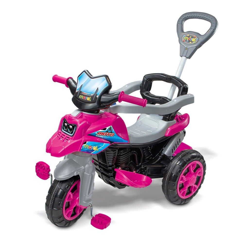 Triciclo Infantil Moto com Pedal e Haste - Rosa — foto 1