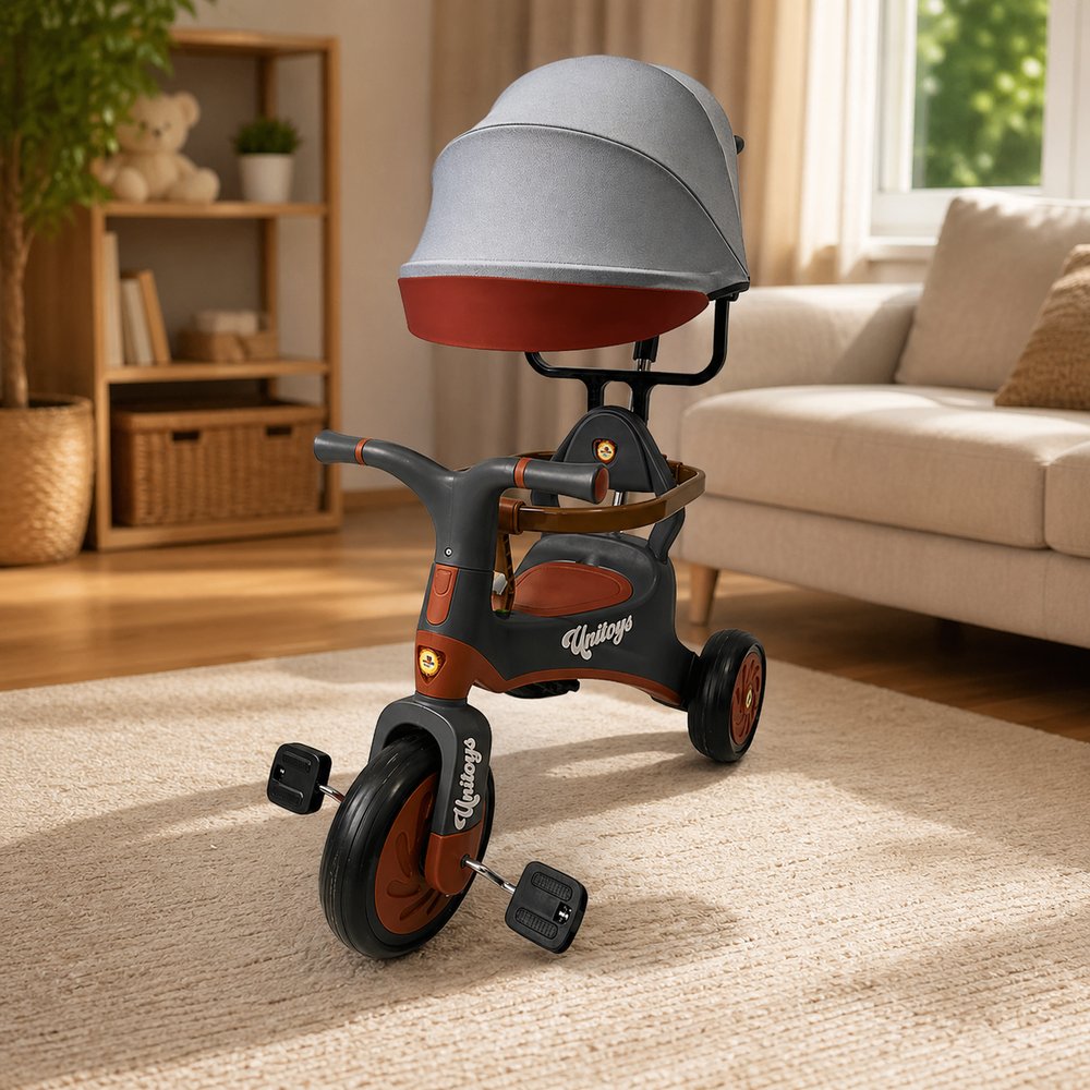 Triciclo Infantl Vintage com Empurrador - Cinza