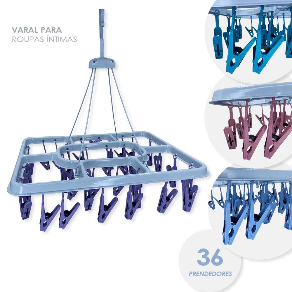Varal Retangular Roupas Íntimas 36 Prendedores Meias Calcinhas — foto 1