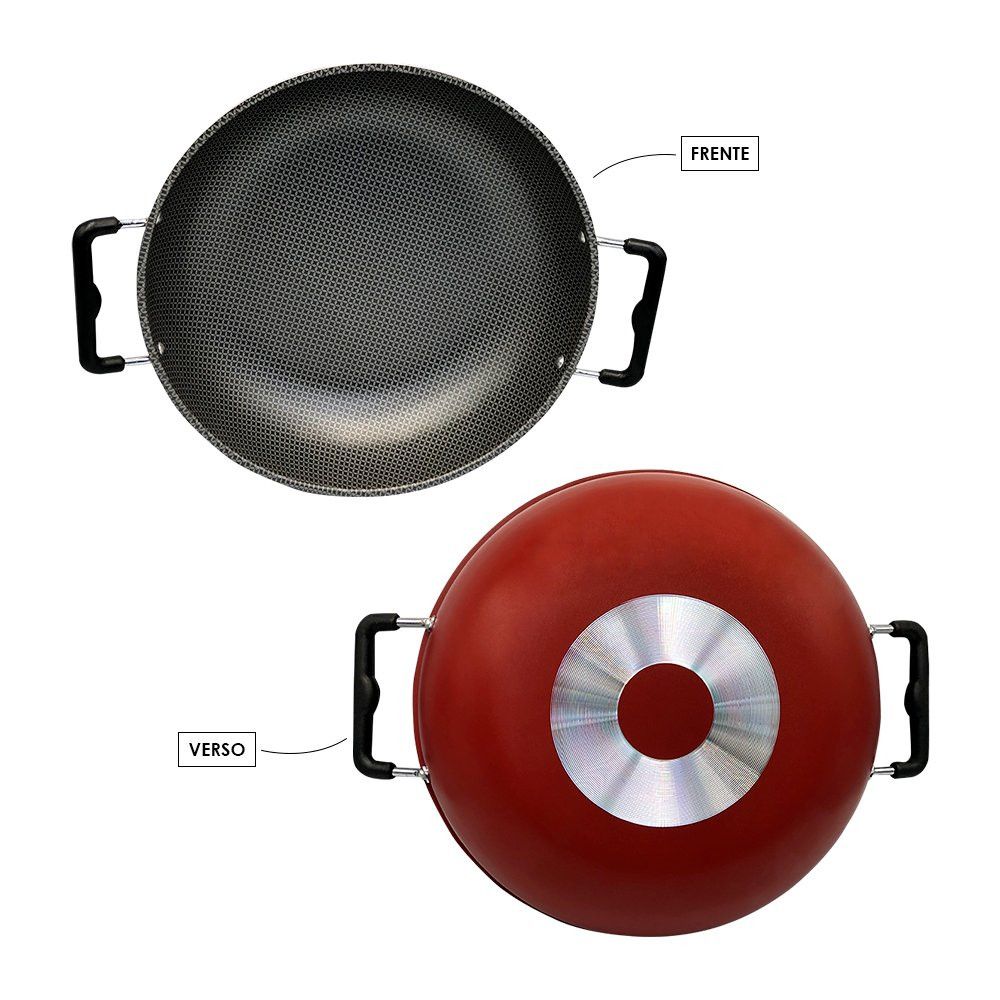 Panela Wok Alegrete Top Vermelha 30cm com Tampa de Vidro — foto 1